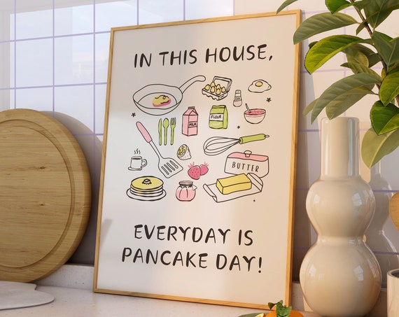 Pancake Kitchen Wall Art Hand Drawn Food Prints Retro Foodie Drawing Wall Decor Pancakes Lover Home Decor Modern Minimalist Food Art