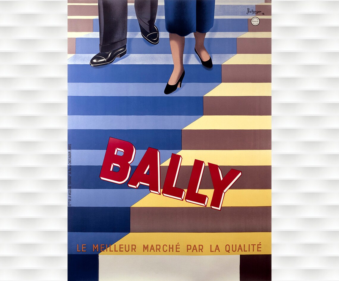 Bally Shoes Staircase Le Meilleur Marche Vintage French Poster