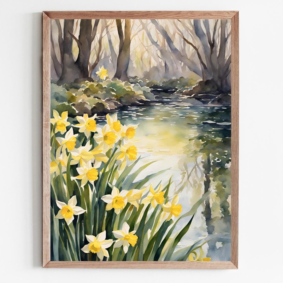 Spring Forest Painting Daffodils Art Print