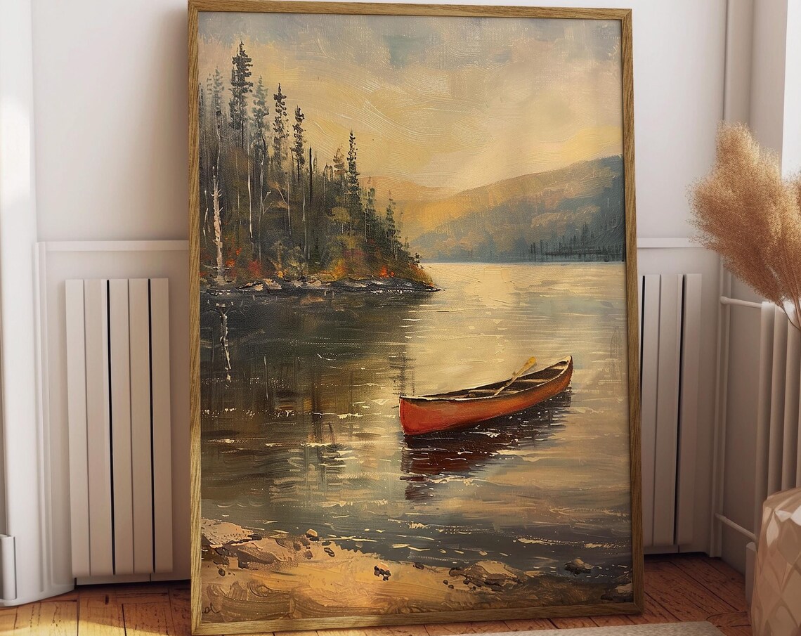 Vintage Canoe in the Lake, Rustic Travel Poster