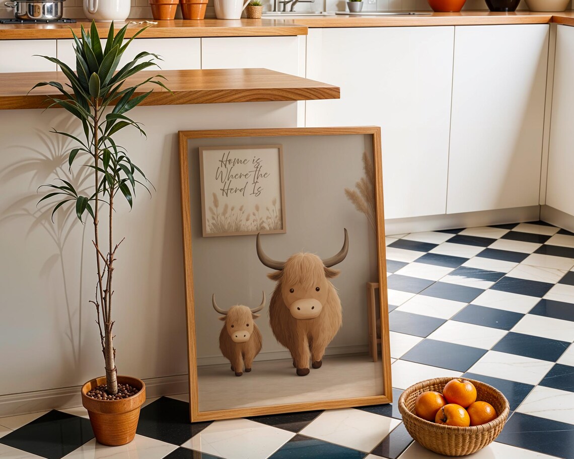 Home is Where the Herd is Highland Cow Quote Kitchen Wall Art