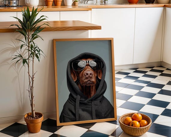 Cool Dog Hoodie Art Print Streetwear Wall Hipster Illustration Funny Pet Portrait Dcor In Poster