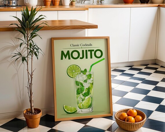 Classic Cocktails Mojito Mint Lime Drink Retro Kitchen Bar Art Poster