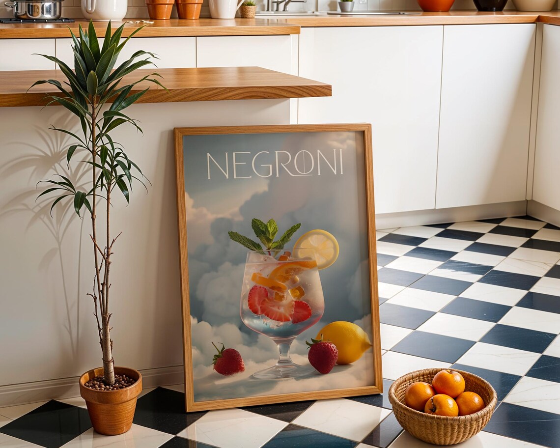 Negroni Cocktail Cloud Sky Dreamy Citrus Drink Bar Art Poster