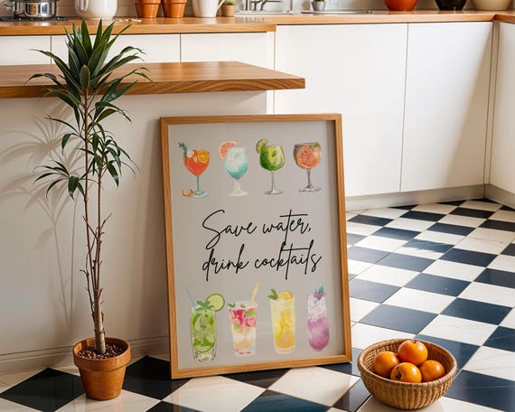 Save Water Drink Cocktails Print Colourful Kitchen Wall Art Cocktail Bar Dcor Funny Drinks Poster Summer Party Watercolour Artwork