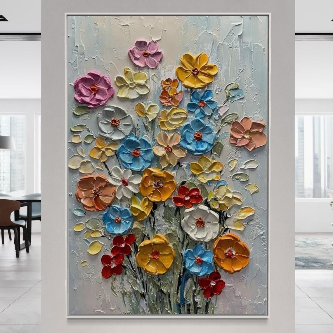 Colorful 3D Wildflower Bouquet on Soft Gray Background Poster