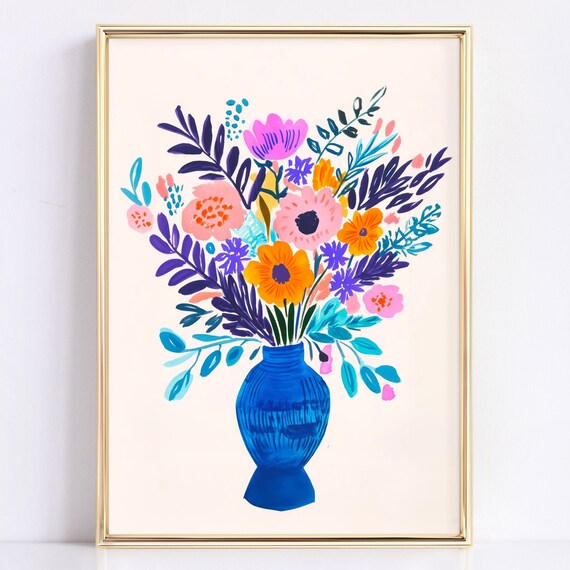 Maximalist Flower Market Wall Art Trendy Girly Decor Dopamine Inducing Retro Poster Vibrant Dorm Room Art Colorful Matisse Print