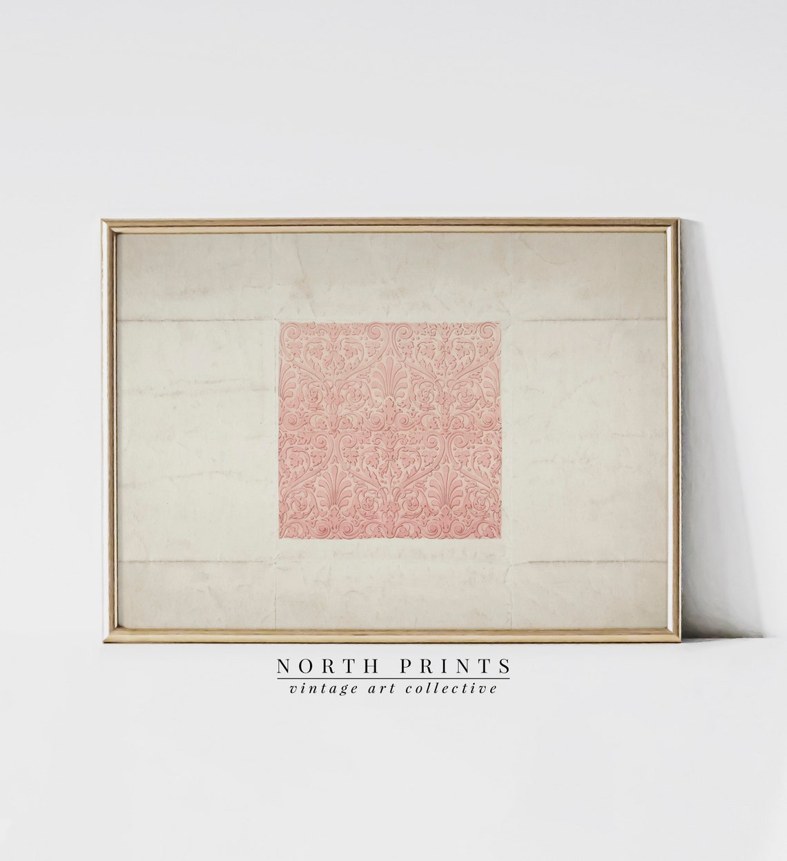 Antique Pink Damask Textile Pattern Vintage Patterned Paper Print
