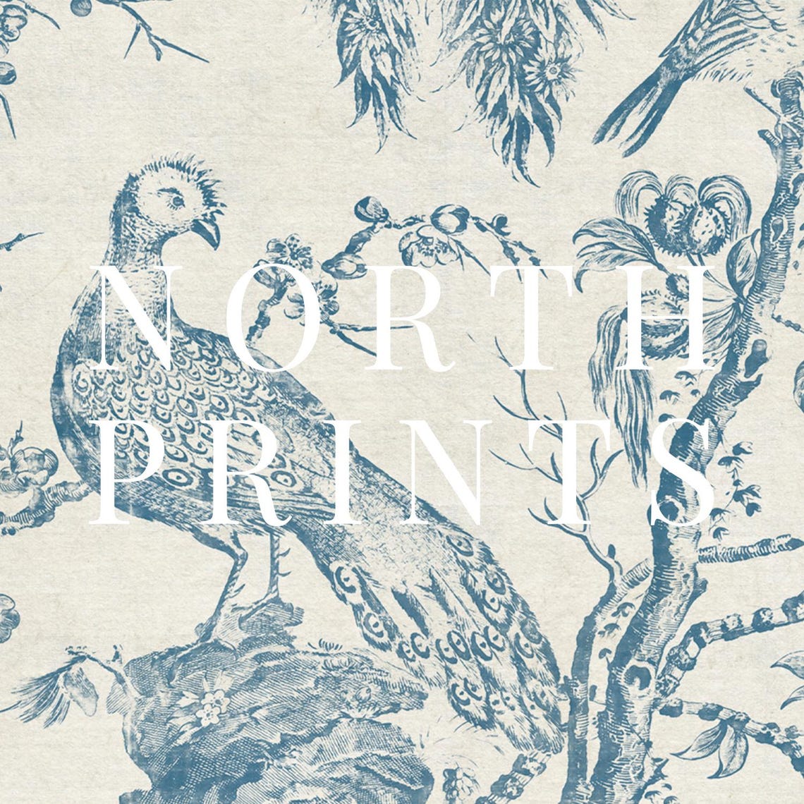 Blue Toile Pheasant Birds Tree Antique Textile Art Print Wall Decor - Image 3