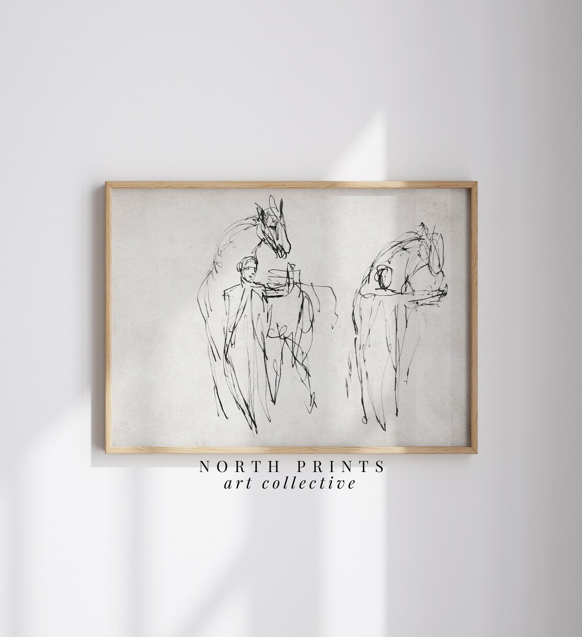 Minimalist Ink Horse Rider Line Sketch Antique Equestrian Study Poster - Image 3