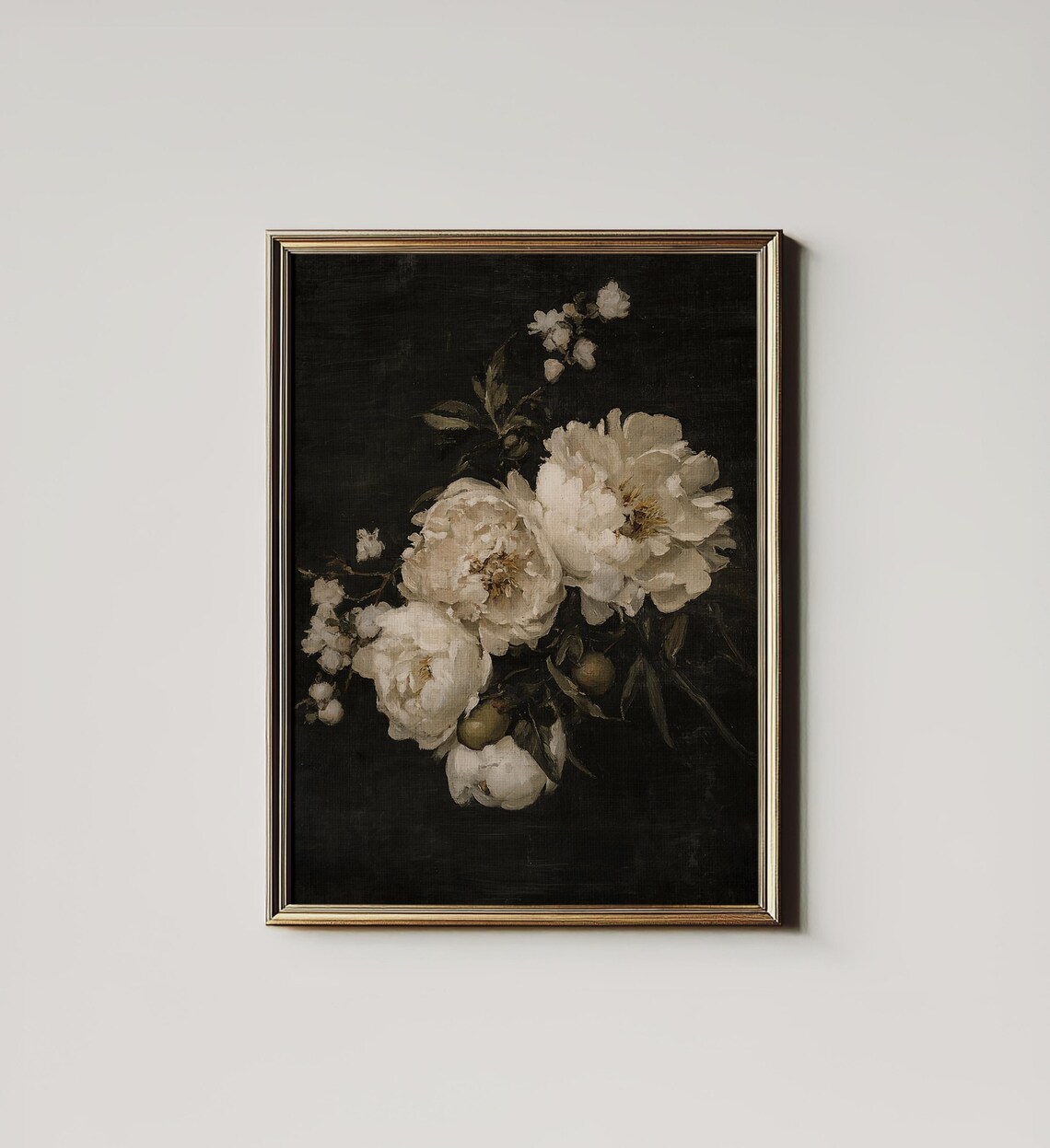 Dark Peony Still Life, Moody Botanical Art Print