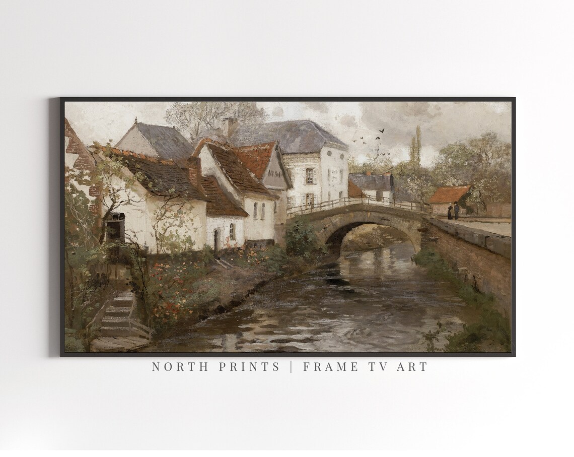 Vintage European Village Landscape Art Print - Image 3