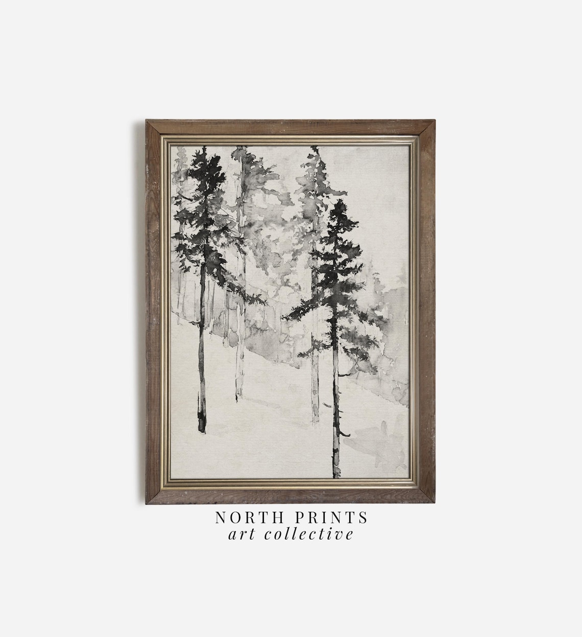 Neutral Winter Pine Tree Sketch, Minimalist Art Print - Image 3