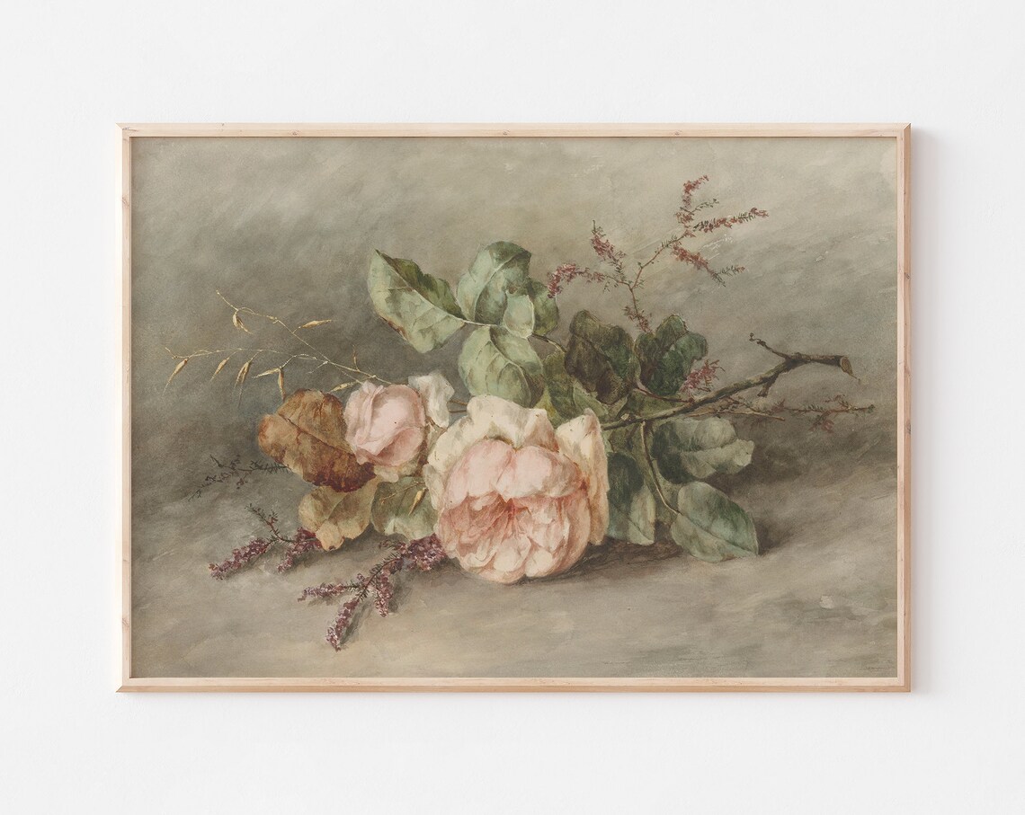 Vintage Pink Botanical Still Life Art Print - Image 2