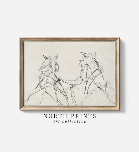 Modern Vintage Horse Sketch, Minimalist Neutral Art Print