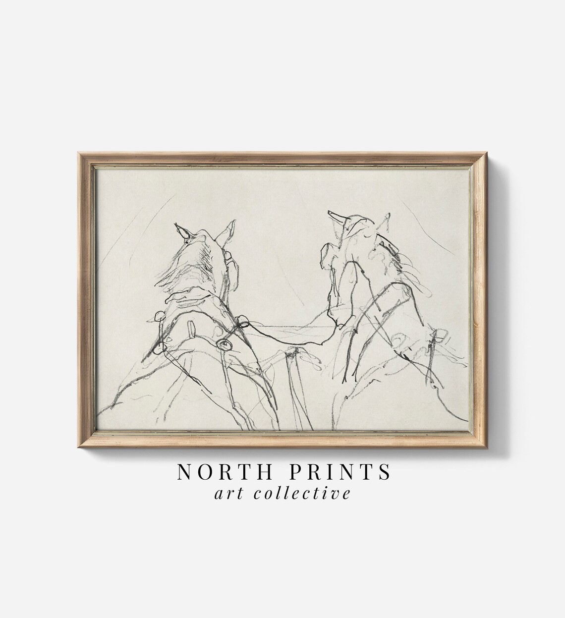 Modern Vintage Horse Sketch, Minimalist Neutral Art Print