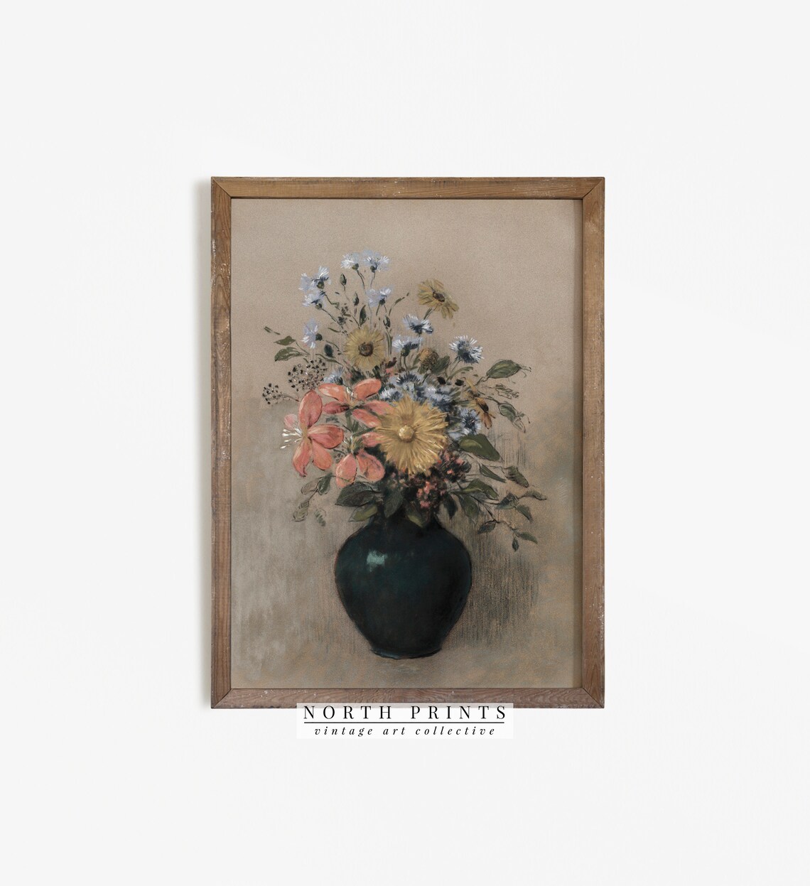 Vintage Wildflower Bouquet Still Life Oil Painting Floral Poster - Image 3