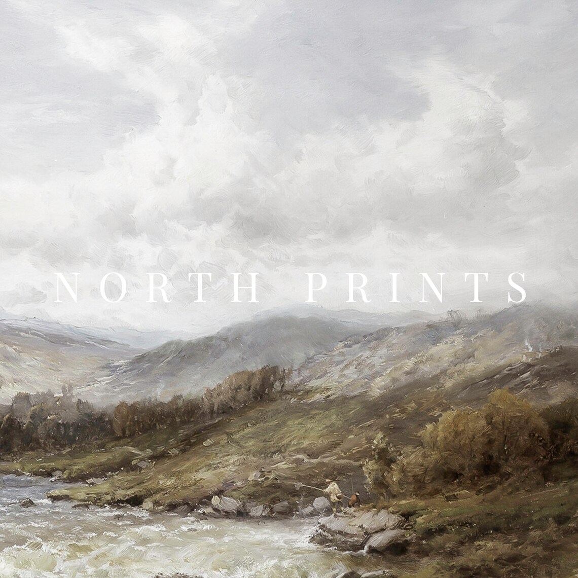 Rustic River Landscape Vintage Mountains Art Print - Image 3