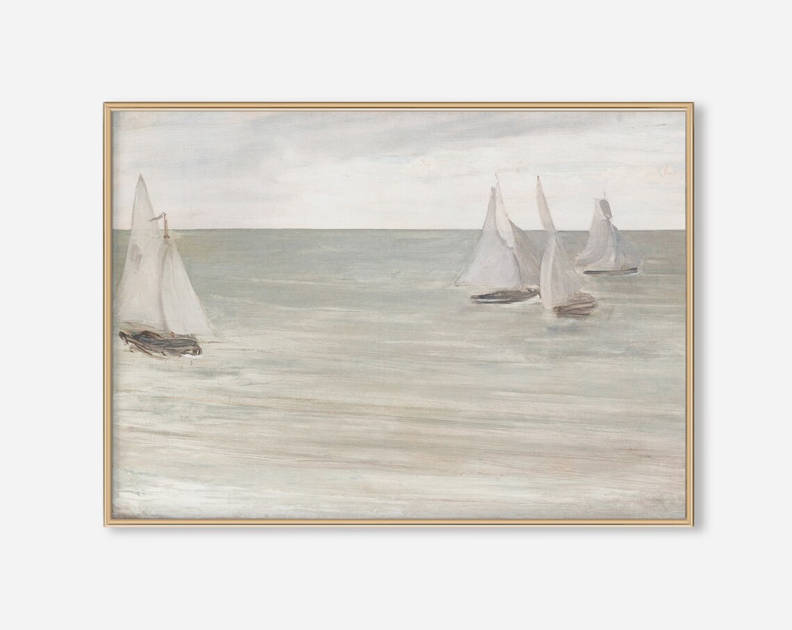 Vintage Nautical Seascape with Sailboat Art Print - Image 2