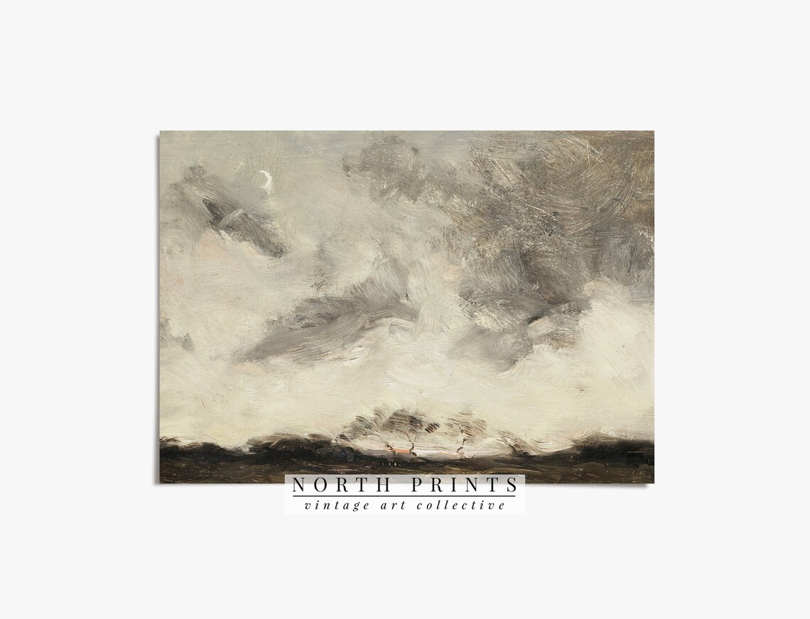 Moody Horizon Landscape Print, Vintage Cloud Study - Image 2