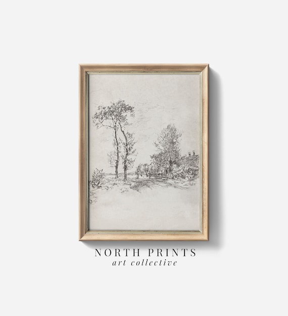 Neutral Minimalist Landscape Sketch Art Print