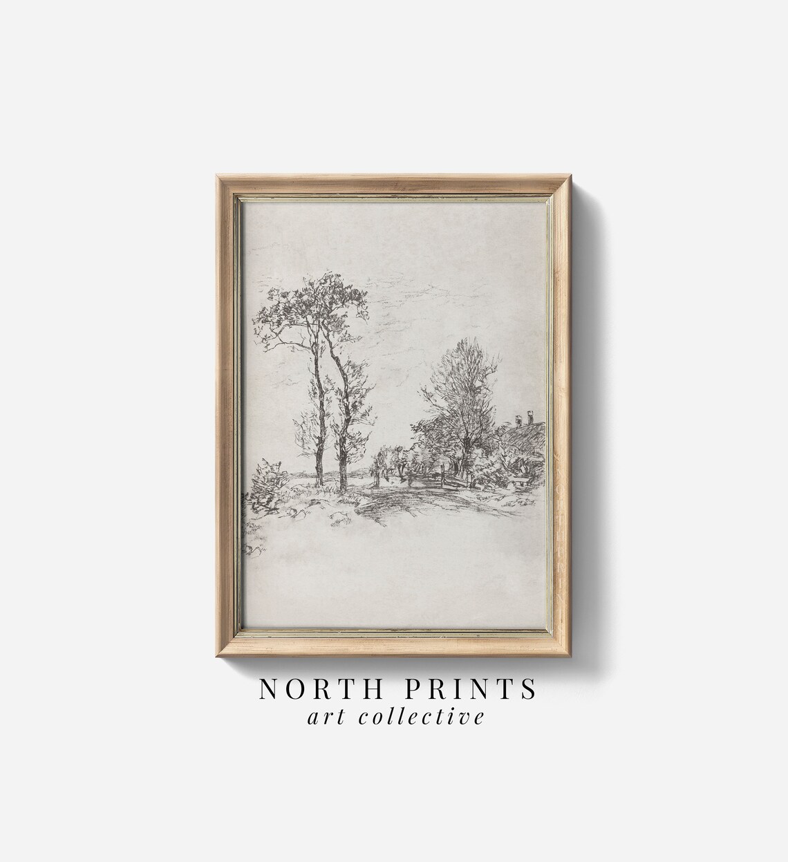 Neutral Minimalist Landscape Sketch Art Print
