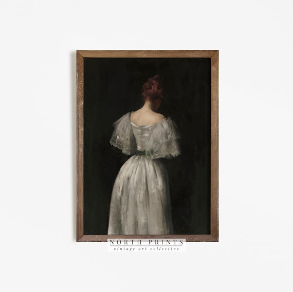 Moody Portrait Woman Painting, Vintage Dark Academia