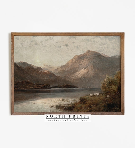 Vintage Lake Landscape Painting, Scotland Highland Print