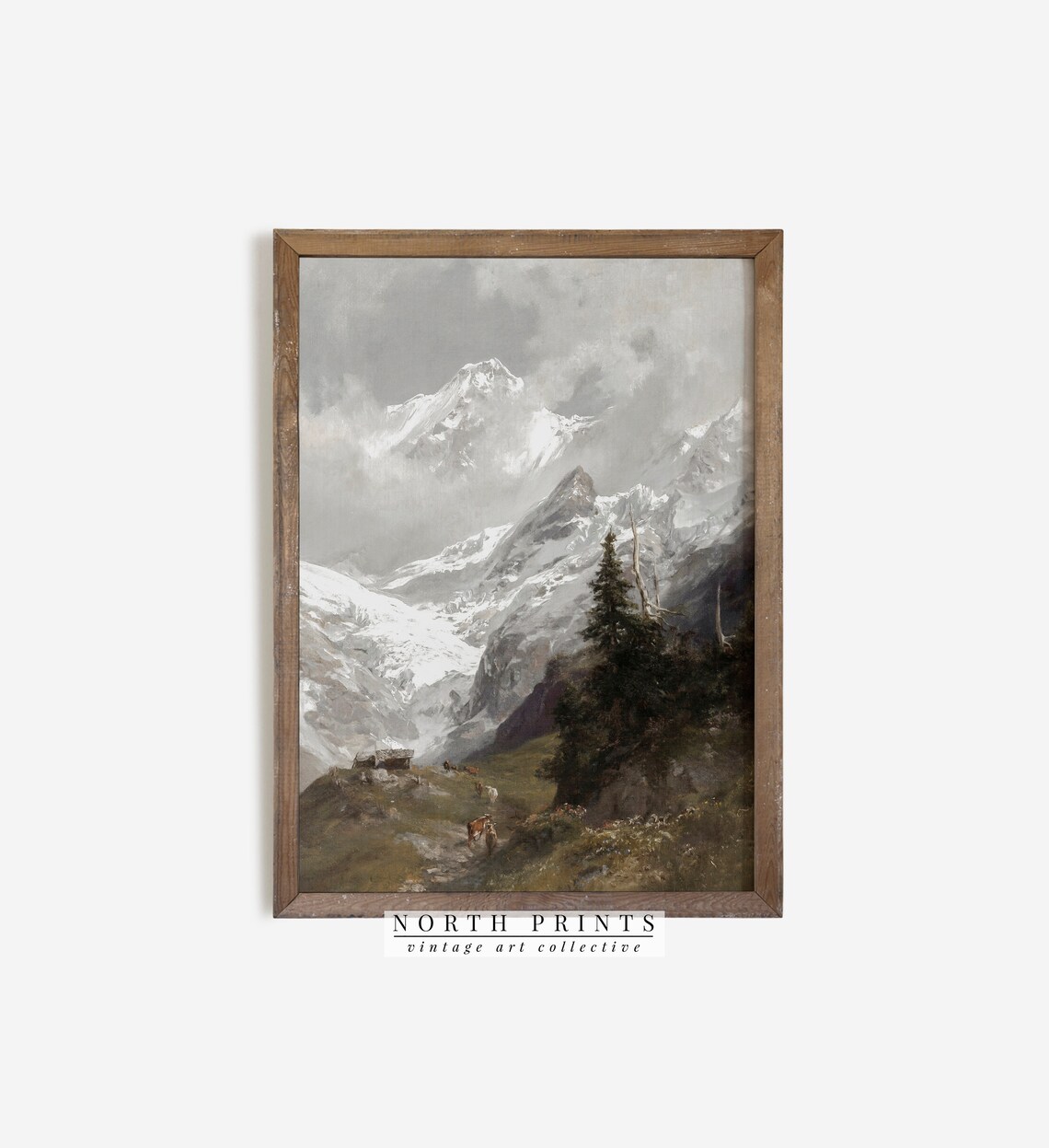 Rustic Mountain Landscape Painting, Alps Wall Art Print - Image 3