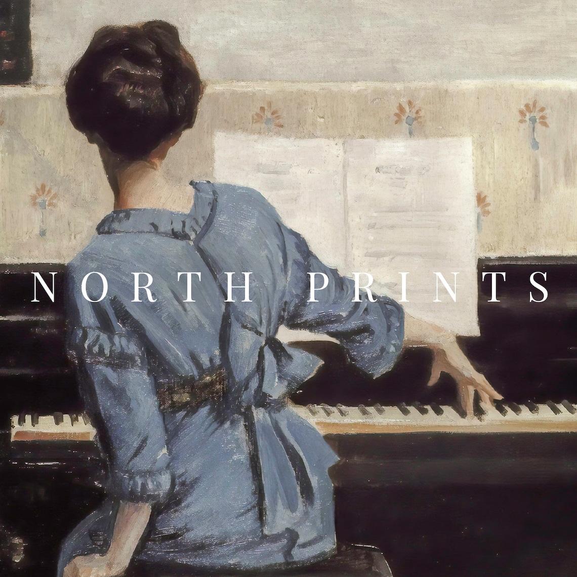 Vintage Female Pianist Oil Painting Art Print - Image 4