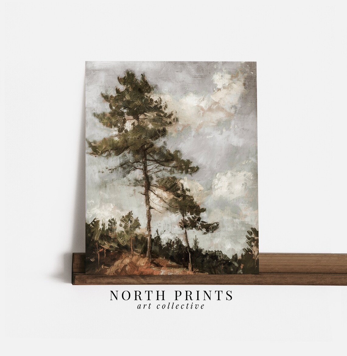 Rustic Pine Tree Landscape Art Print, Moody Autumn - Image 3