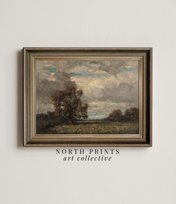 Cloudy Landscape Painting Wall Art English Country Decor Print Rustic Art Print Art North Prints 8 14