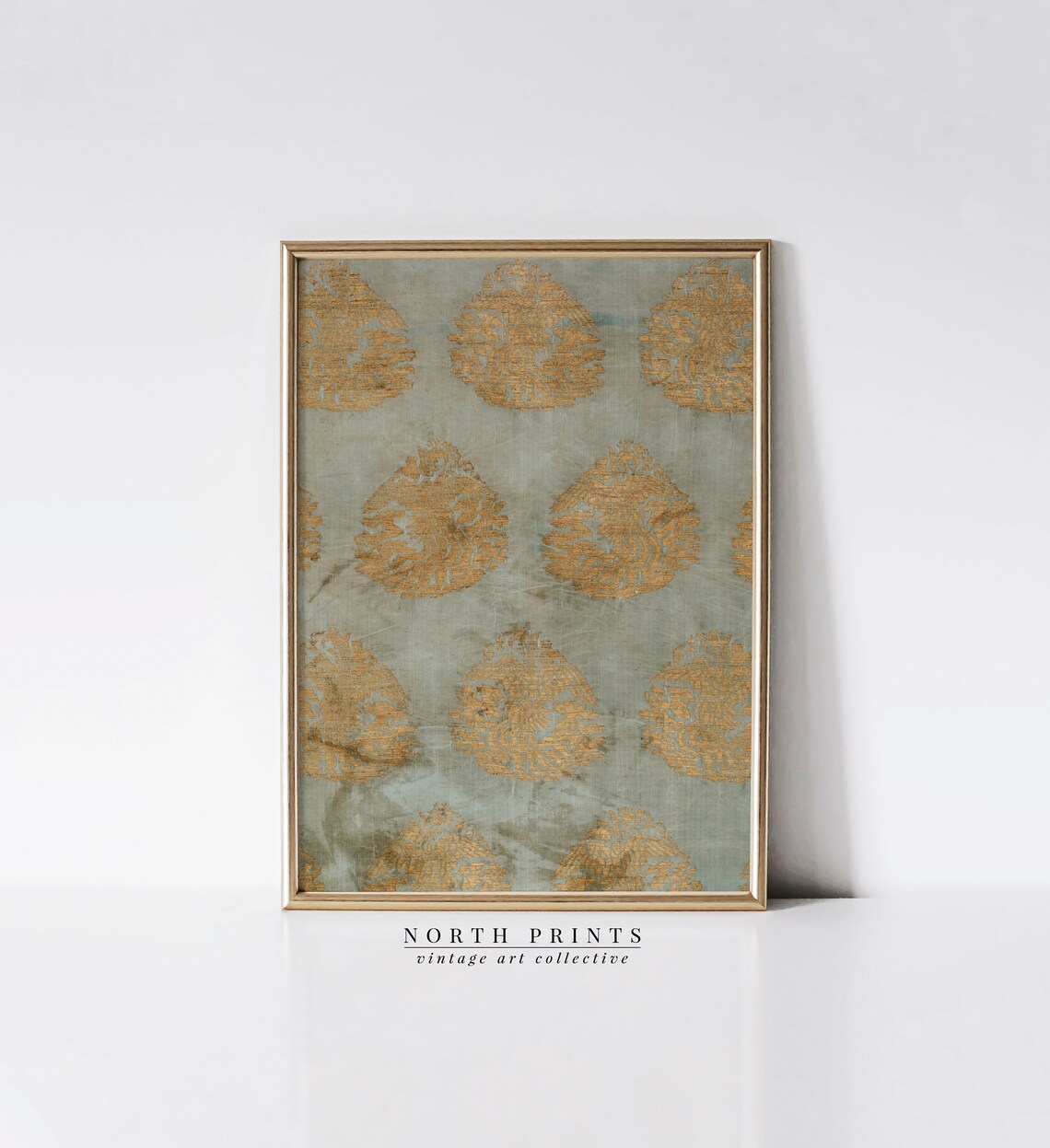 Antique Green Gold Tapestry, Vintage Art Print
