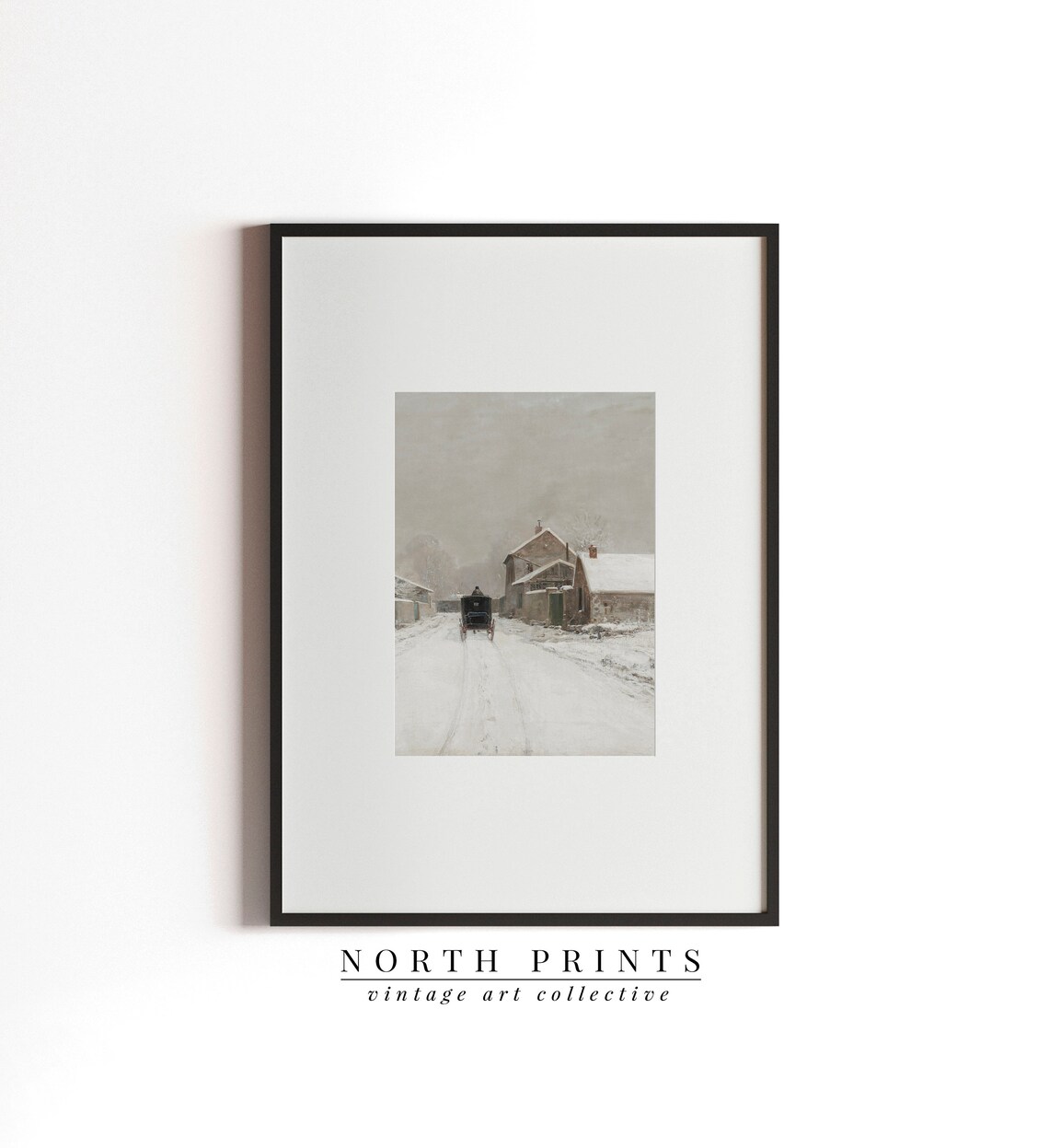 Christmas Farmhouse Vintage Neutral Winter Village Art Print - Image 2