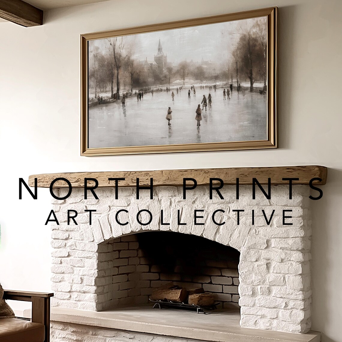 Winter Skating Rink Painting Art, Christmas Farmhouse - Image 3
