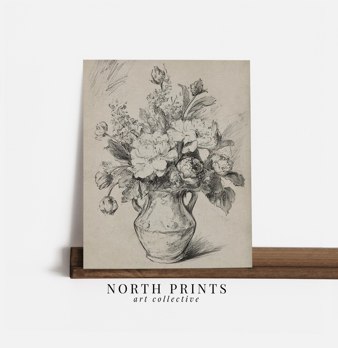 Antique French Flower Bouquet Sketch, Neutral Wall Art - Image 3
