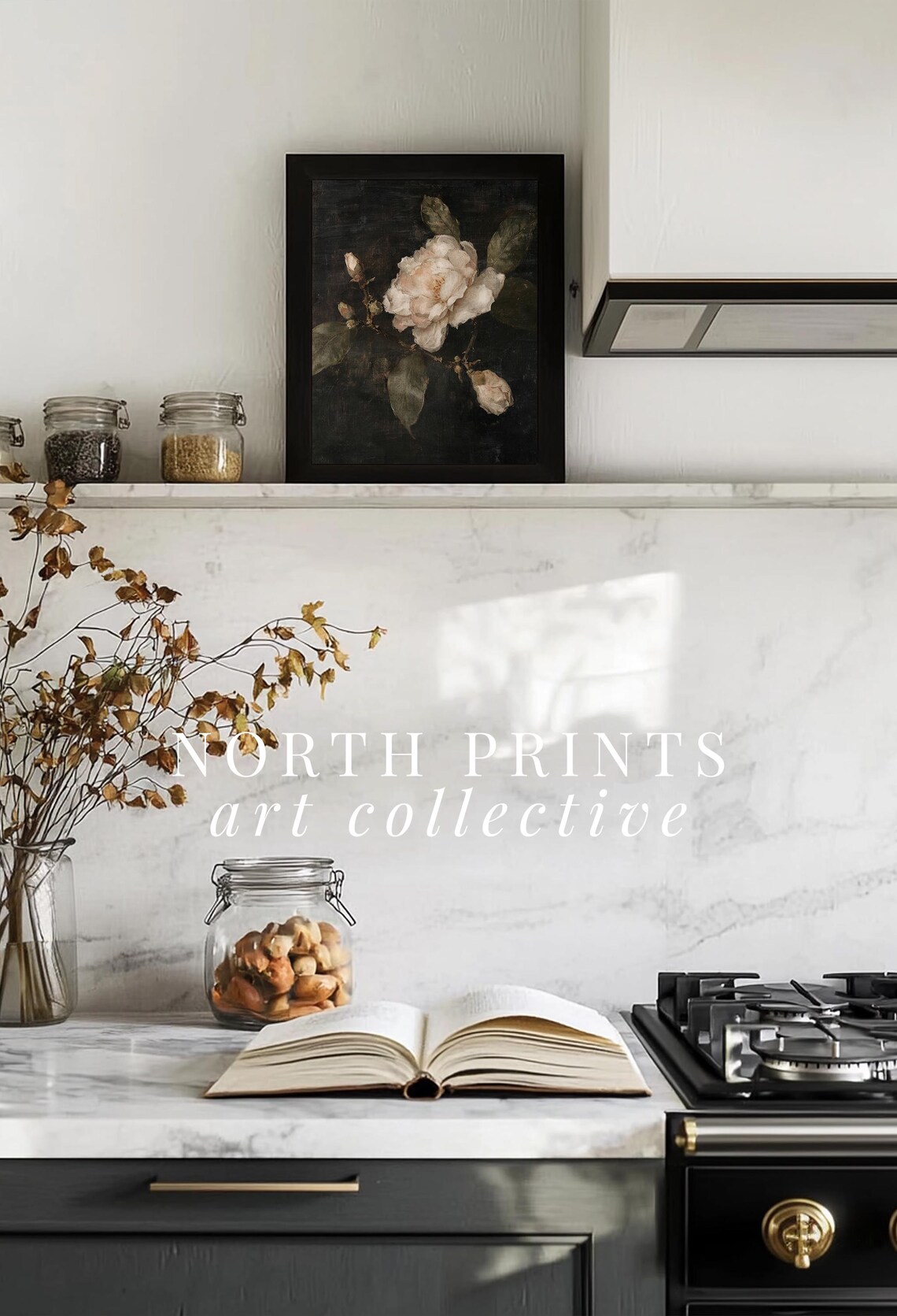 Floral Gardenia Still Life Art Print, Moody Botanical - Image 4