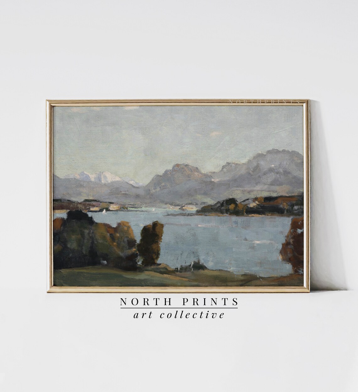 Summer Coastal Lake Vintage Painting Art Print - Image 2