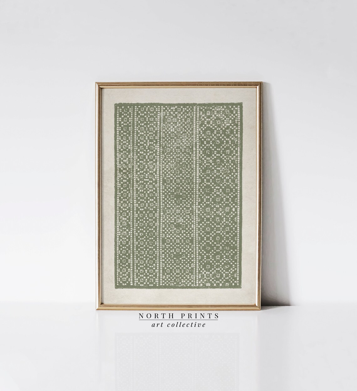 Green Antique Lace Pattern Illustration Art Print