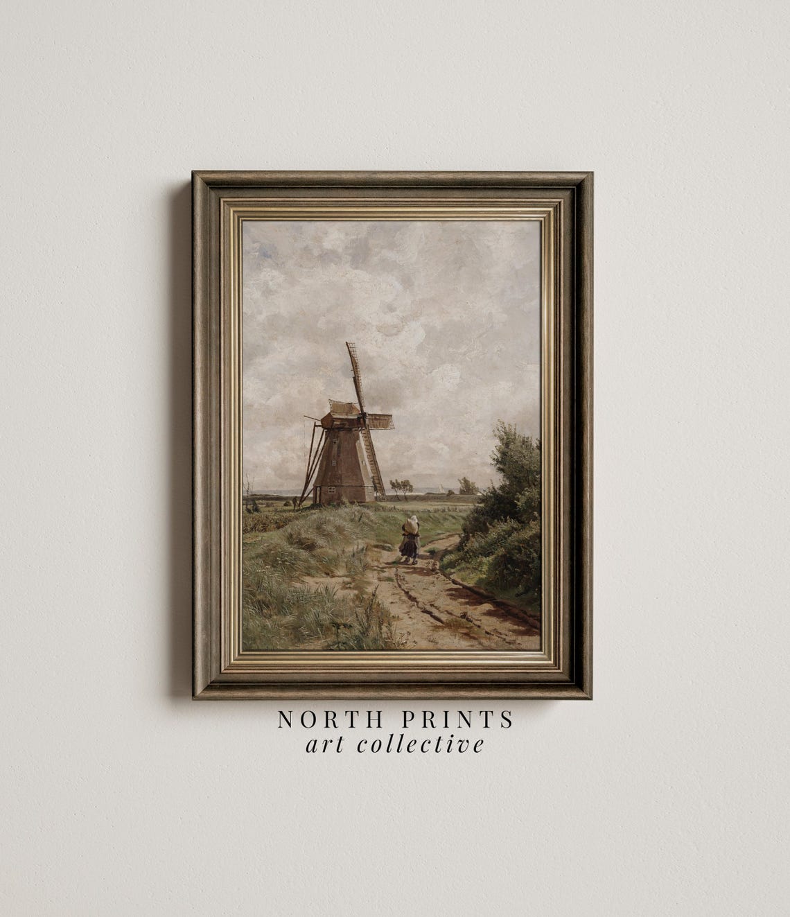 Country Windmill Dusty Path Figure Vintage Dutch Travel Poster