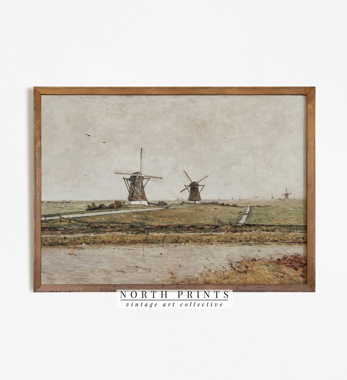 Dutch Windmill Landscape Vintage Holland Travel Poster
