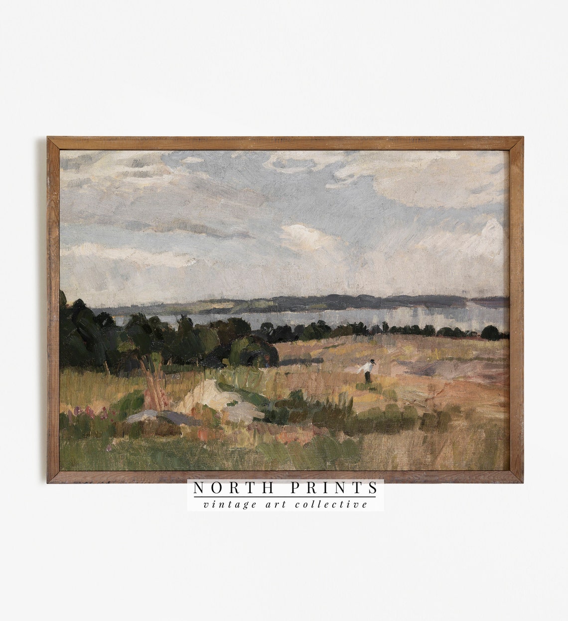 Summer Coastal Meadow Distant Lake Vintage Landscape Painting Poster
