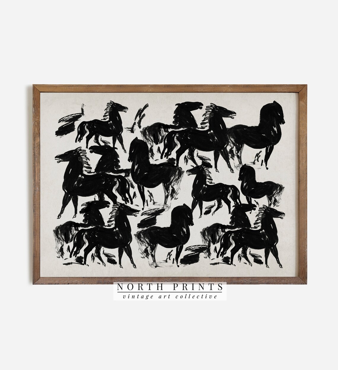 Vintage Industrial Abstract Horse Etching Art Print - Image 3