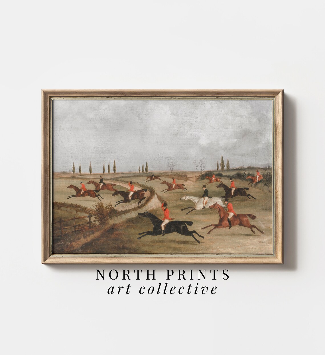 Antique Fox Hunt Equestrian Landscape Art Print