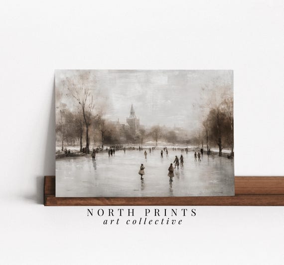 Rustic Winter Skating Rink Art Print, Christmas Farmhouse