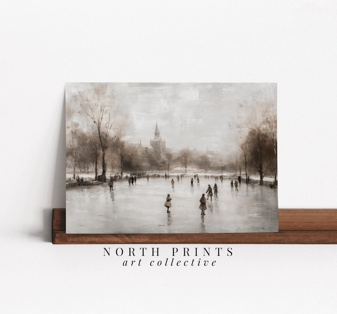 Rustic Winter Skating Rink Art Print, Christmas Farmhouse