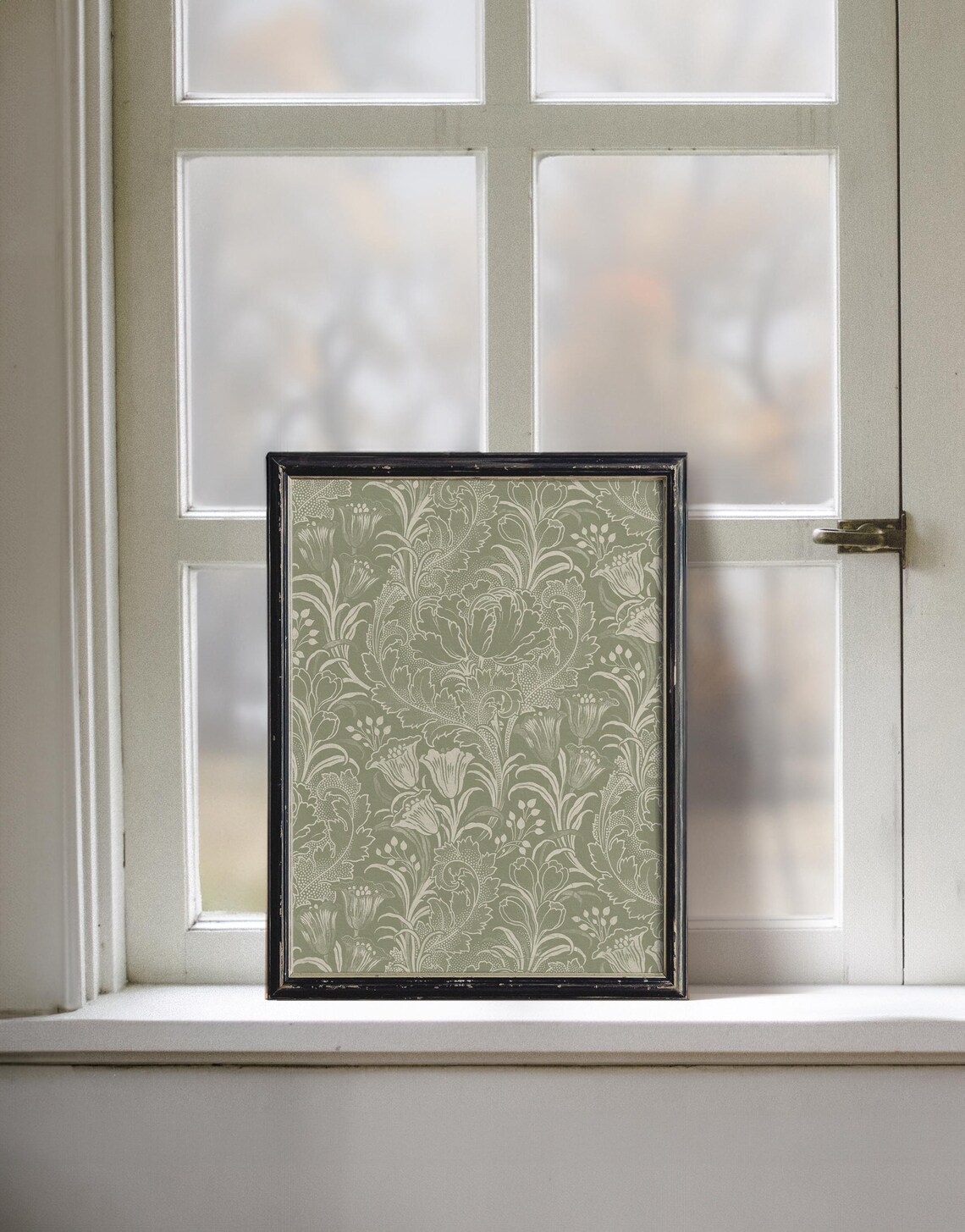 Sage Green Tulip Floral Damask Pattern Vintage Botanical Wall Print - Image 4