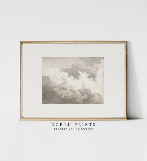 Cloud Study Vintage Painting, Minimalist Sky Art Print