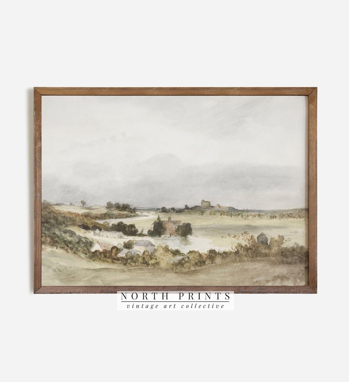 Soft Green Summer Country Landscape Watercolor Art Print - Image 3