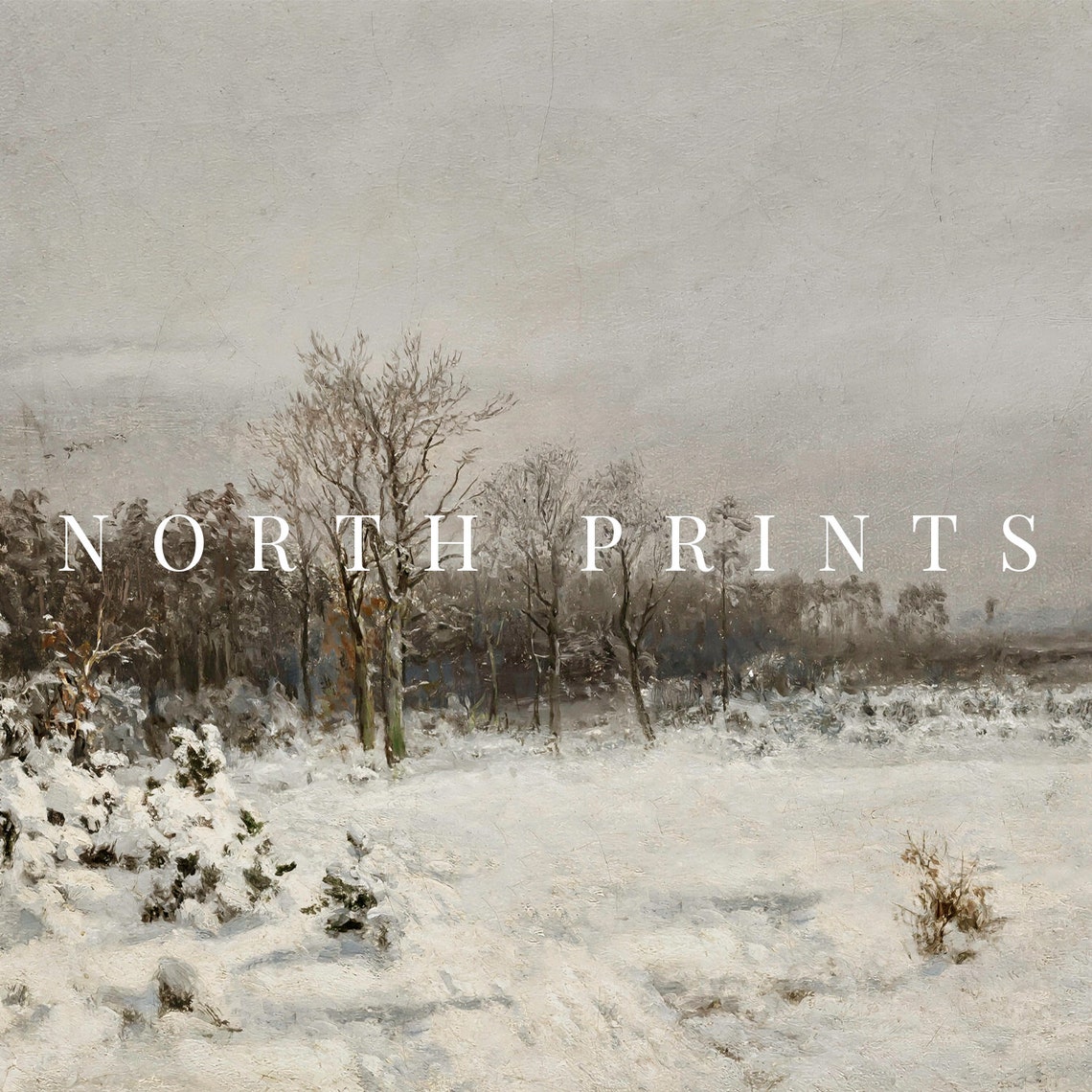 Snowy Winter Field Bare Trees Vintage Landscape Painting Poster - Image 3